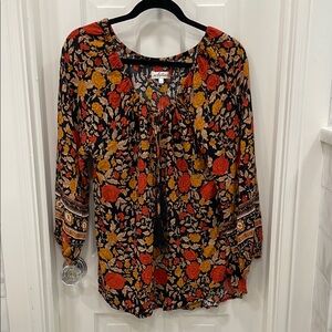 Anthem Tie Front Orange Gold Floral Blouse Size 12